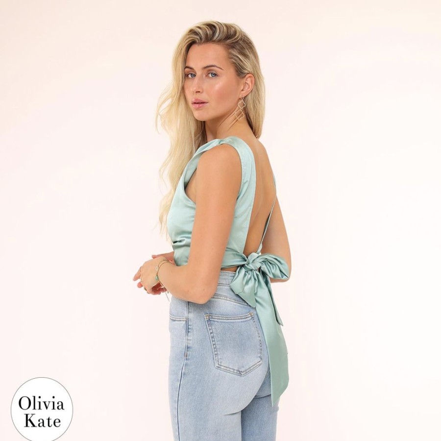 Kleding Sophie  Me  | Mintgroene Satijnen Open Rug - Top